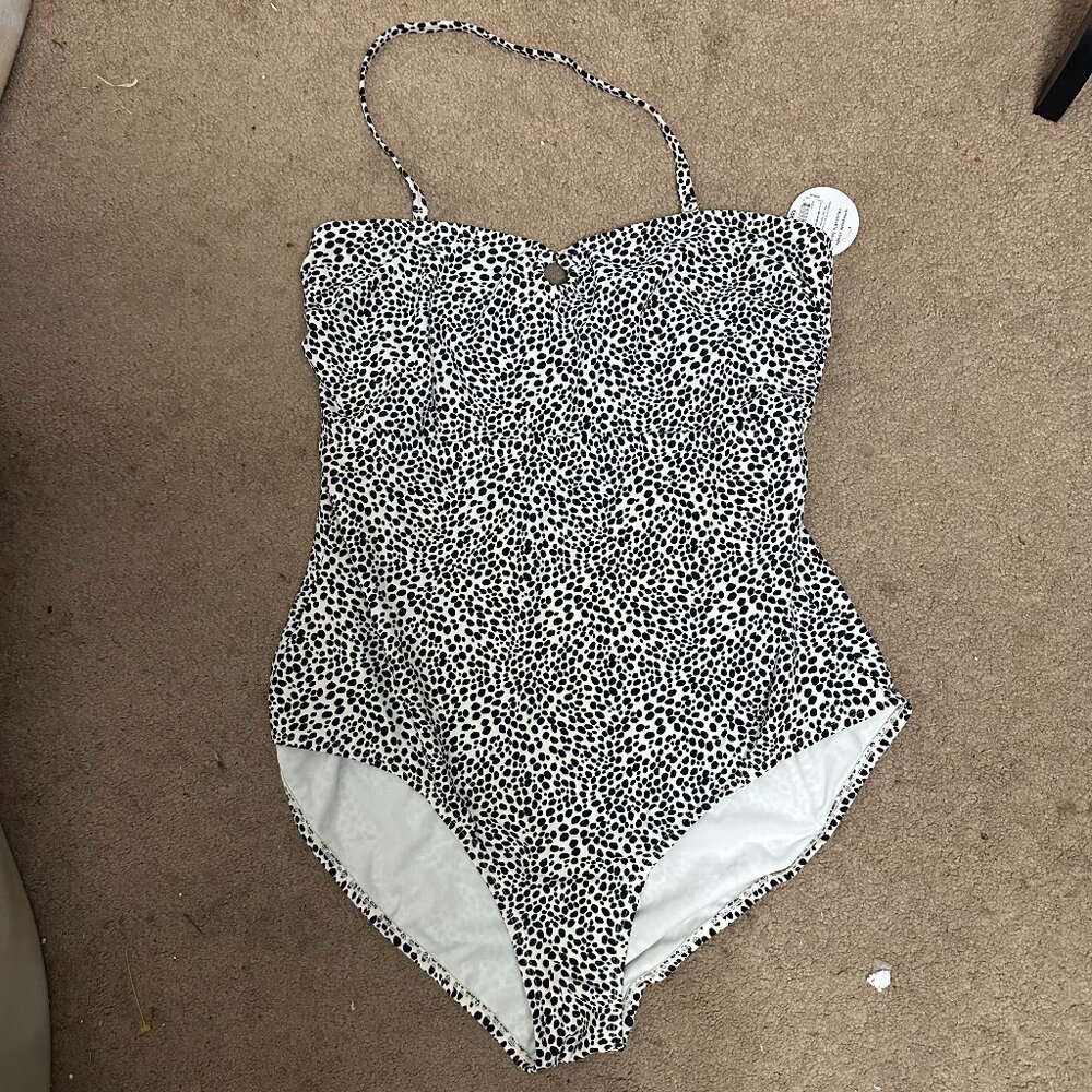 NEW Decree Women’s 1 PC Bathing Suit Swim Suit sz 2XL black white polka dots‎